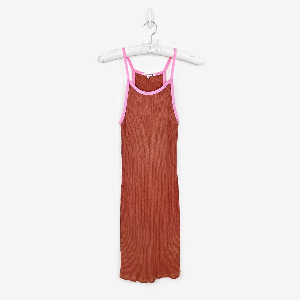 Sundry Brown Mini Dress with Pink Trim